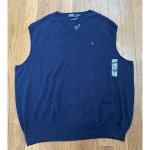 Polo Ralph Lauren‎ Sweater Vest Mens 4XLT Blue Pima Cotton V Neck Pullover  NWT